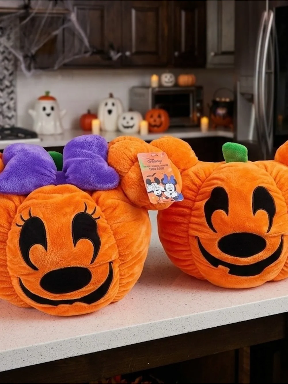 Disney Orange Plush Pumpkin Headband with Purple Bow Accent Pillows